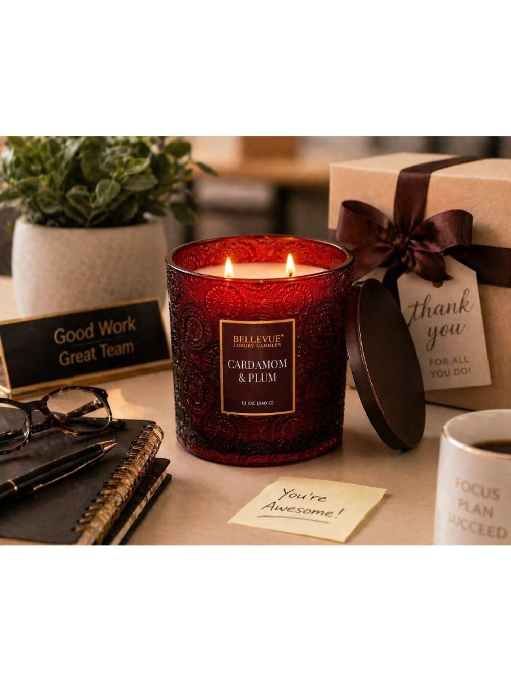 Bellevue Luxury 2-Wick Candle Cardamom & Plum 12oz Decorative Glass Jar NEW - Picture 7 of 8